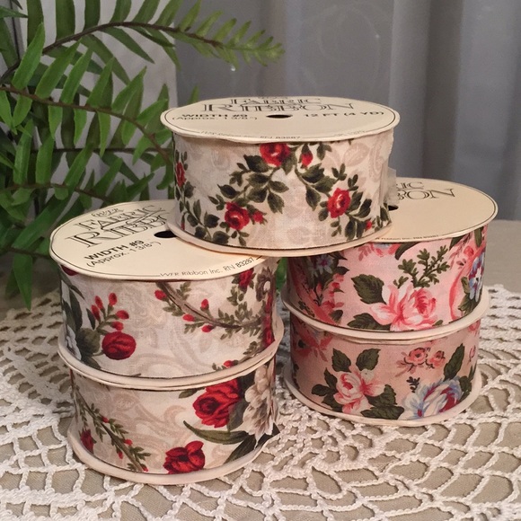 Vintage Floral Fabric Ribbon Five New Spools - Picture 2 of 8